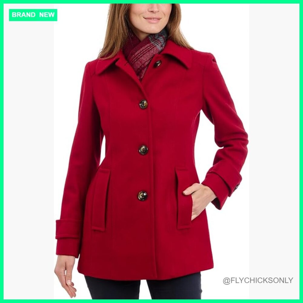Wool Blend Pea Coat with Scarf, Single-Breasted, Peter Pan Collar